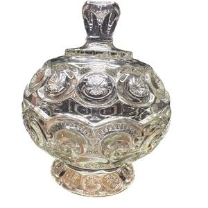 Vintage L.E. Smith Moon and Stars covered Pedestal Candy Dish clear